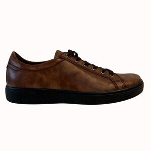 Ecco Cognac Brown Leather Sneakers Mens Size 11 EU 42 Casual Lace Up Shoes